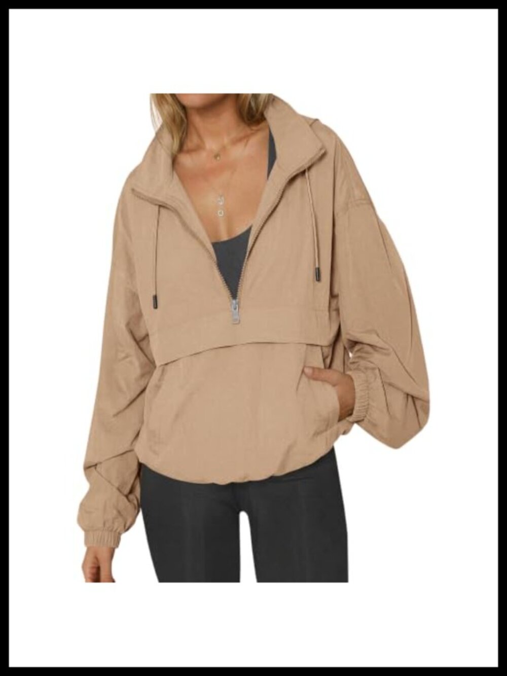 Women's Windbreaker Lightweight Water Resistant Hooded Quarter Zip Pullover